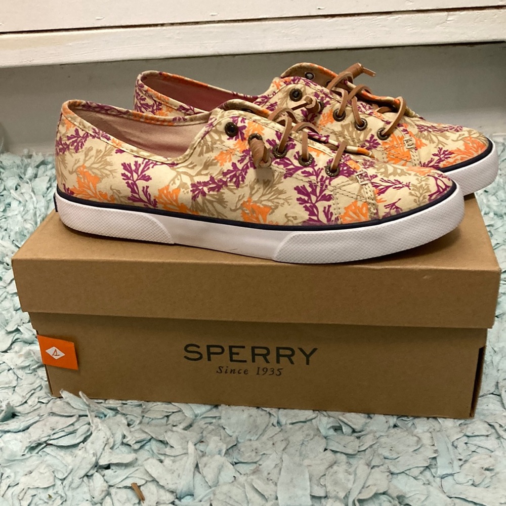 Sperry Top-Siders Boat Shoes With Coral like Print Sz 9.5M - Picture 1 of 11